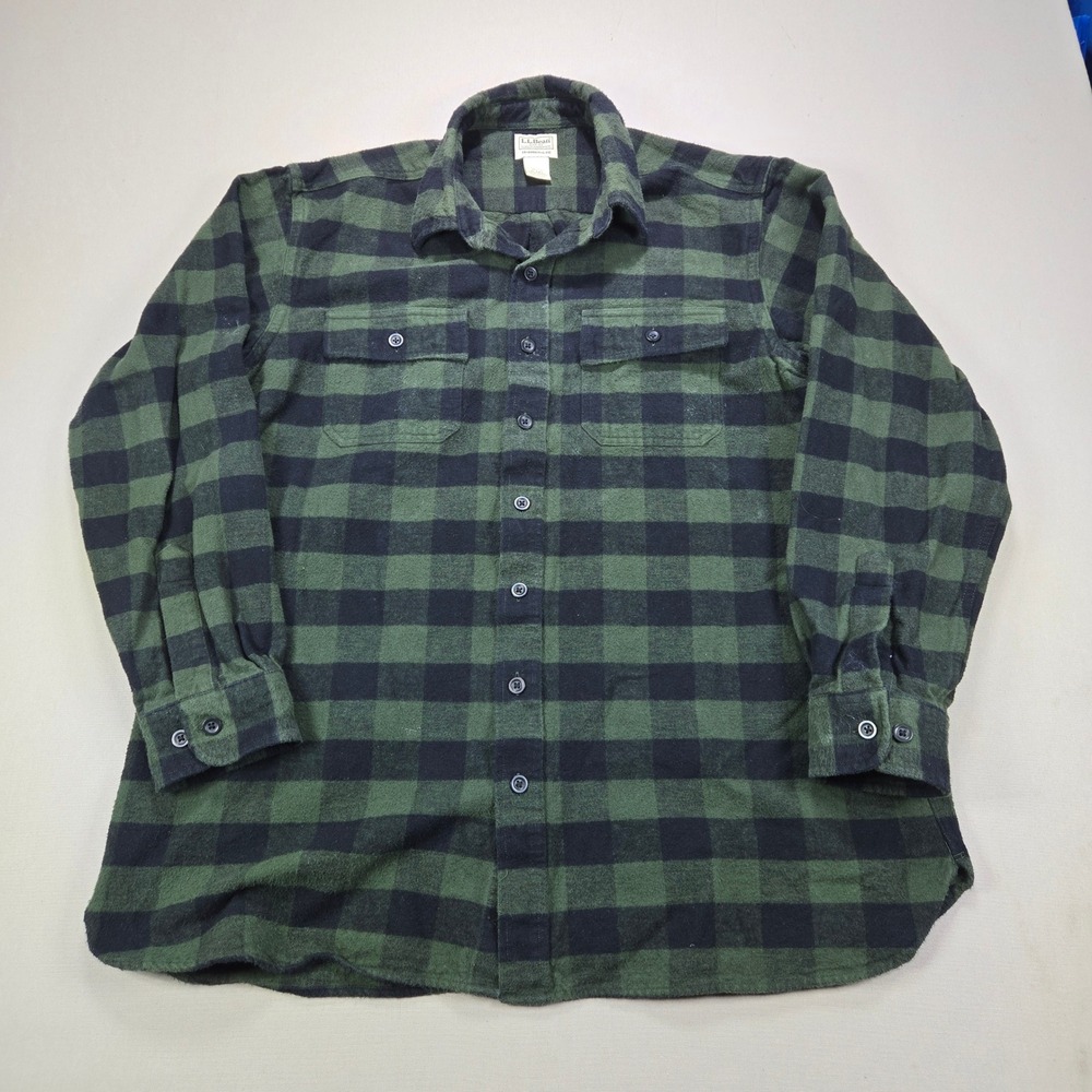 L.L. Bean Flannel Shirt Buffalo Plaid Traditional Fit Green Black Mens XL-Tall